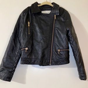 Kids Black Leather Jacket size M 5/6